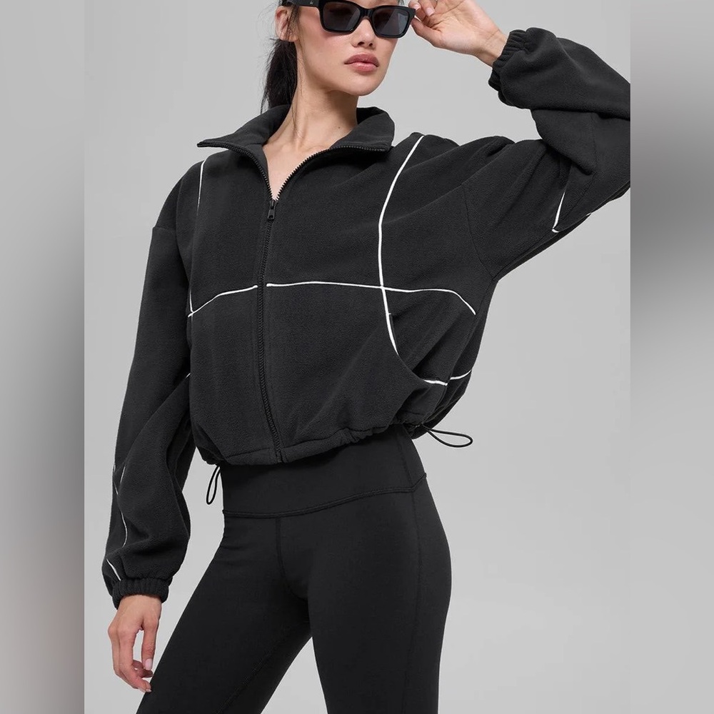 ALO YOGA Polar Fleece Game Time Full Zip Jacket BLACK/WHITE Size XS NWT $188